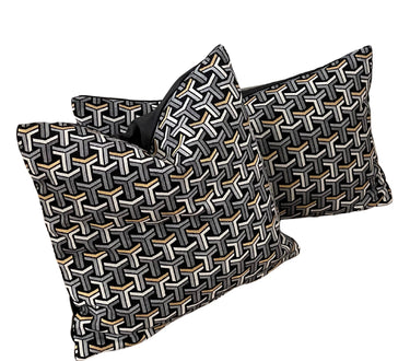 Graphic Black White Gold Metallic Cushion Cover Check Stripes Geometric Nordic